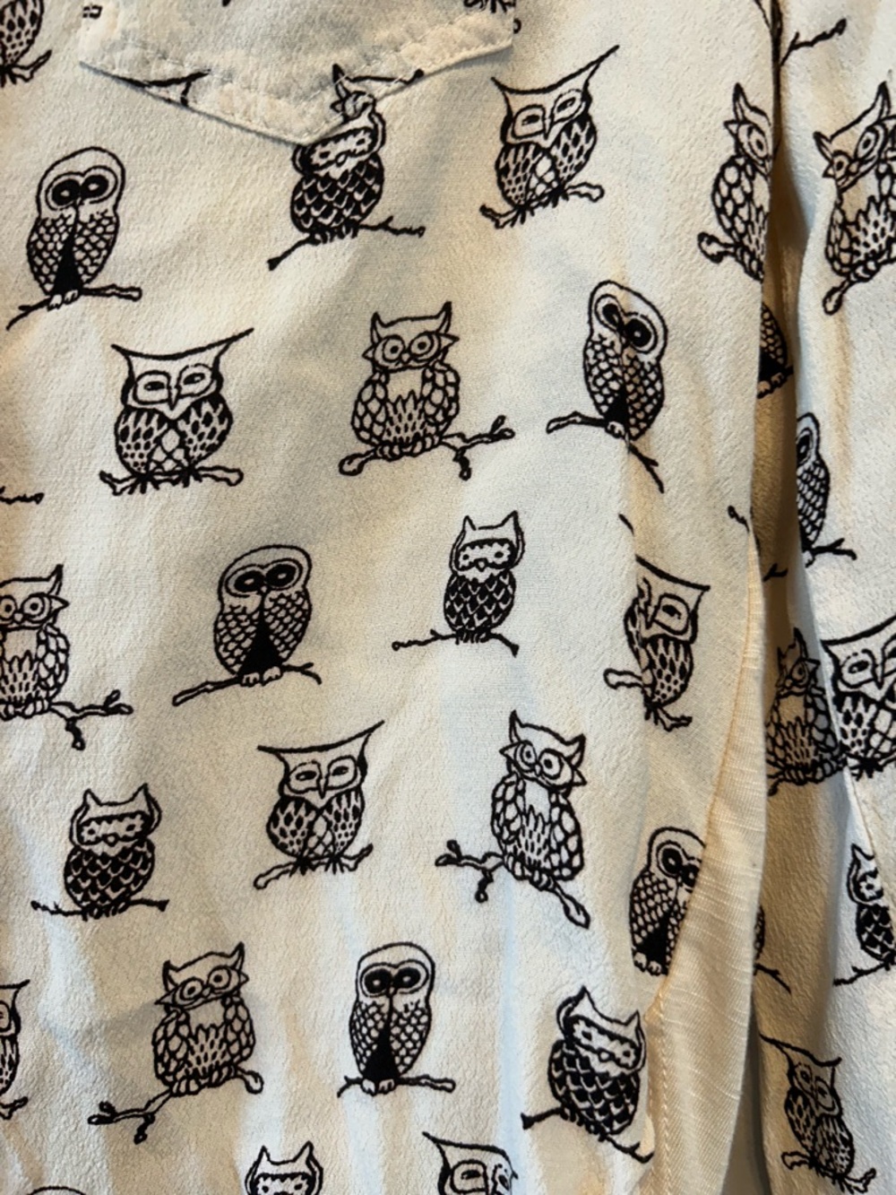Cute porridge Cream Owl Print Button-Down Shirt - Picture 2 of 5